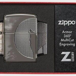 Deep Carved  Black Ice Armor Wolf Howling At The Moon Zippo Lighter